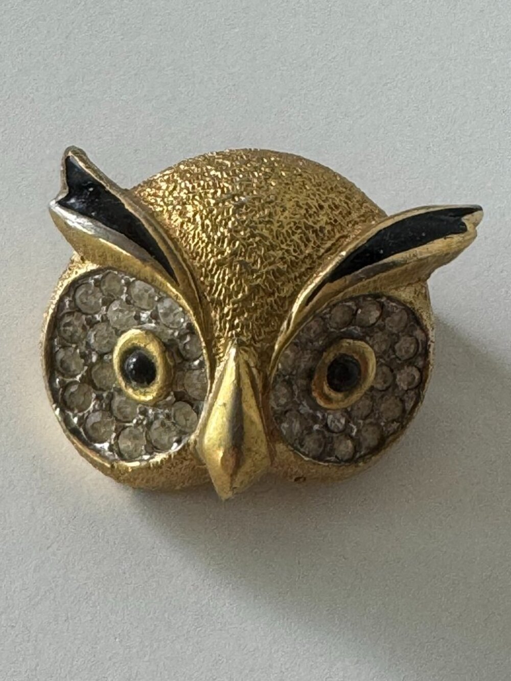 Vintage Jomaz Owl Rhinstone and Enamel Brooch or Pin